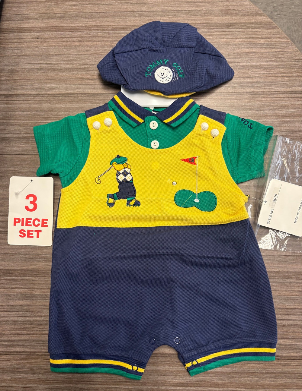 Vintage Tommy Golf Baby 3 Piece Outfit Set Polo Shirt 3/6m
